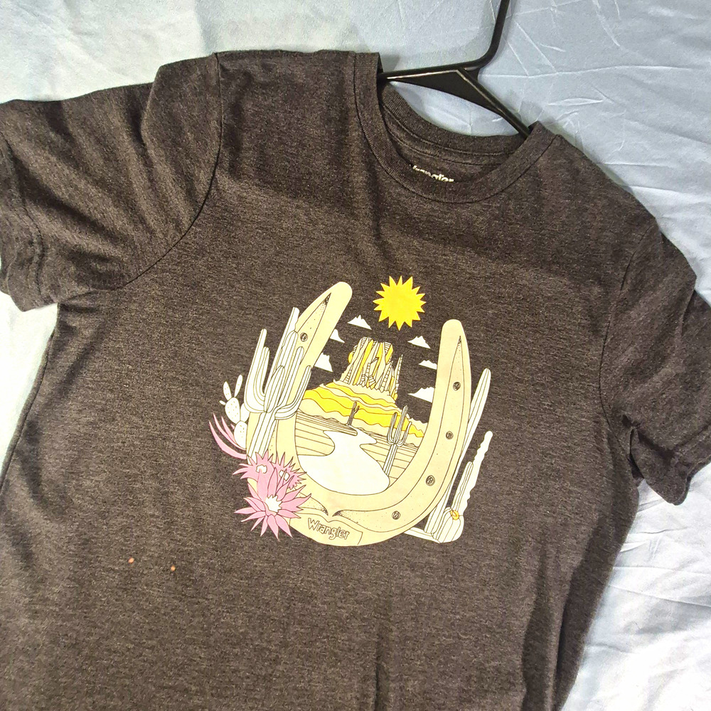 Wrangler Womens Gray Western Desert Graphic Print Crew Neck T-Shirt Size S